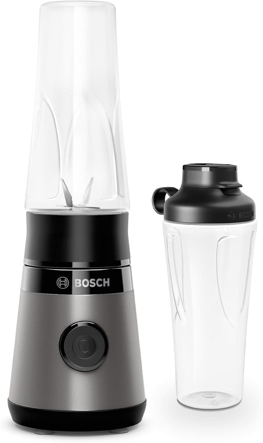Bosch mini-állványkeverő Vitapower Serie 2 MMB2111S, nagy sebességű keverő, Bis Zu 40 000 ford./perc, Tritan Togo-Flasche 0,6 l, Trinkdeckel, Bruchsicher, Spülmasch.Geeignete, 450W, 450 W, Naz Schwarz Teile Kitchen Silber/Schwarz