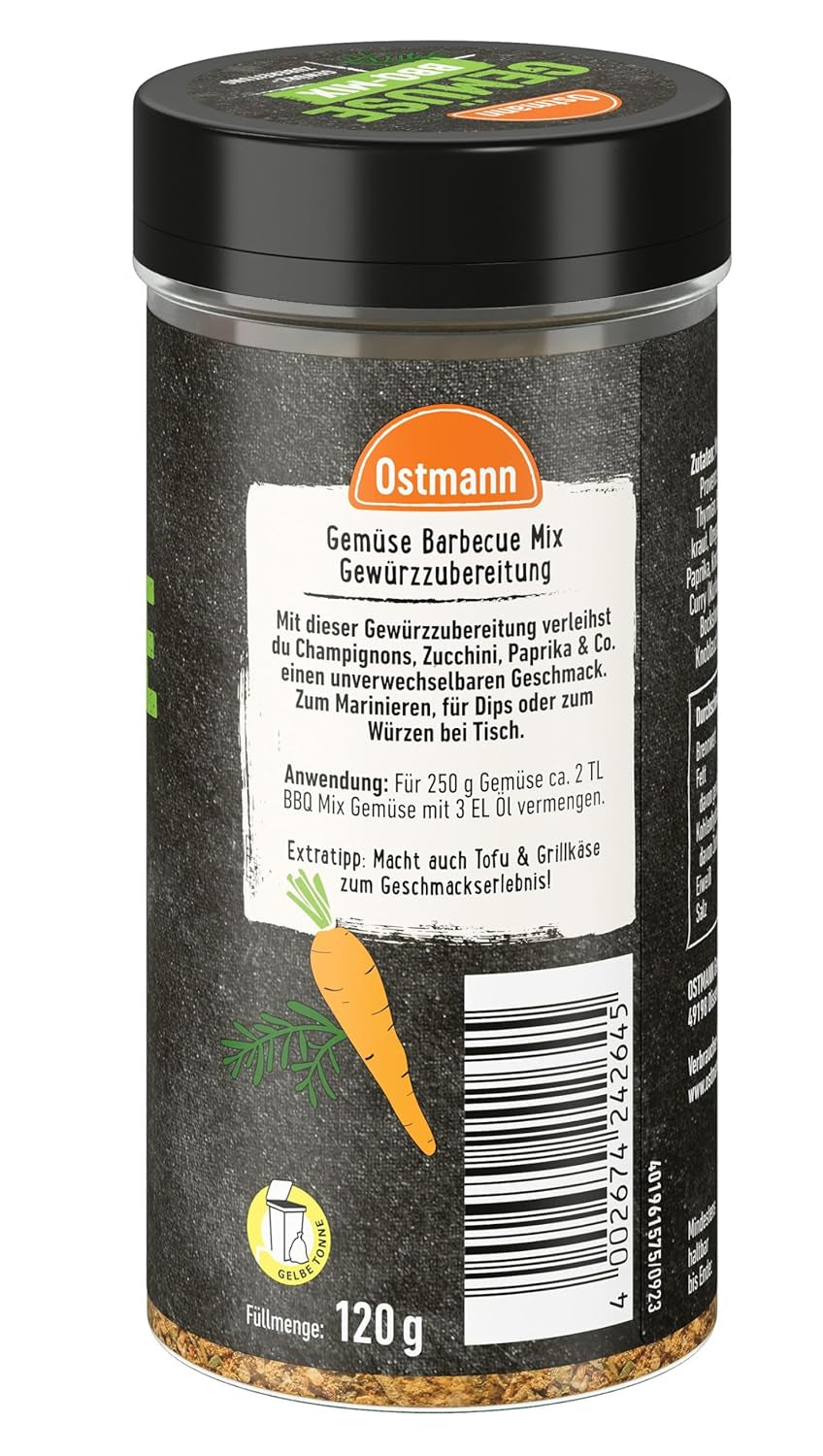 Ostmann Gewürze - Gemüse BBQ Mix | Gewürzzubereitung für Gemüse | Mediterrane Kräuternote für Grillgemüse, Tofu und Co. | 120 g szűrőben