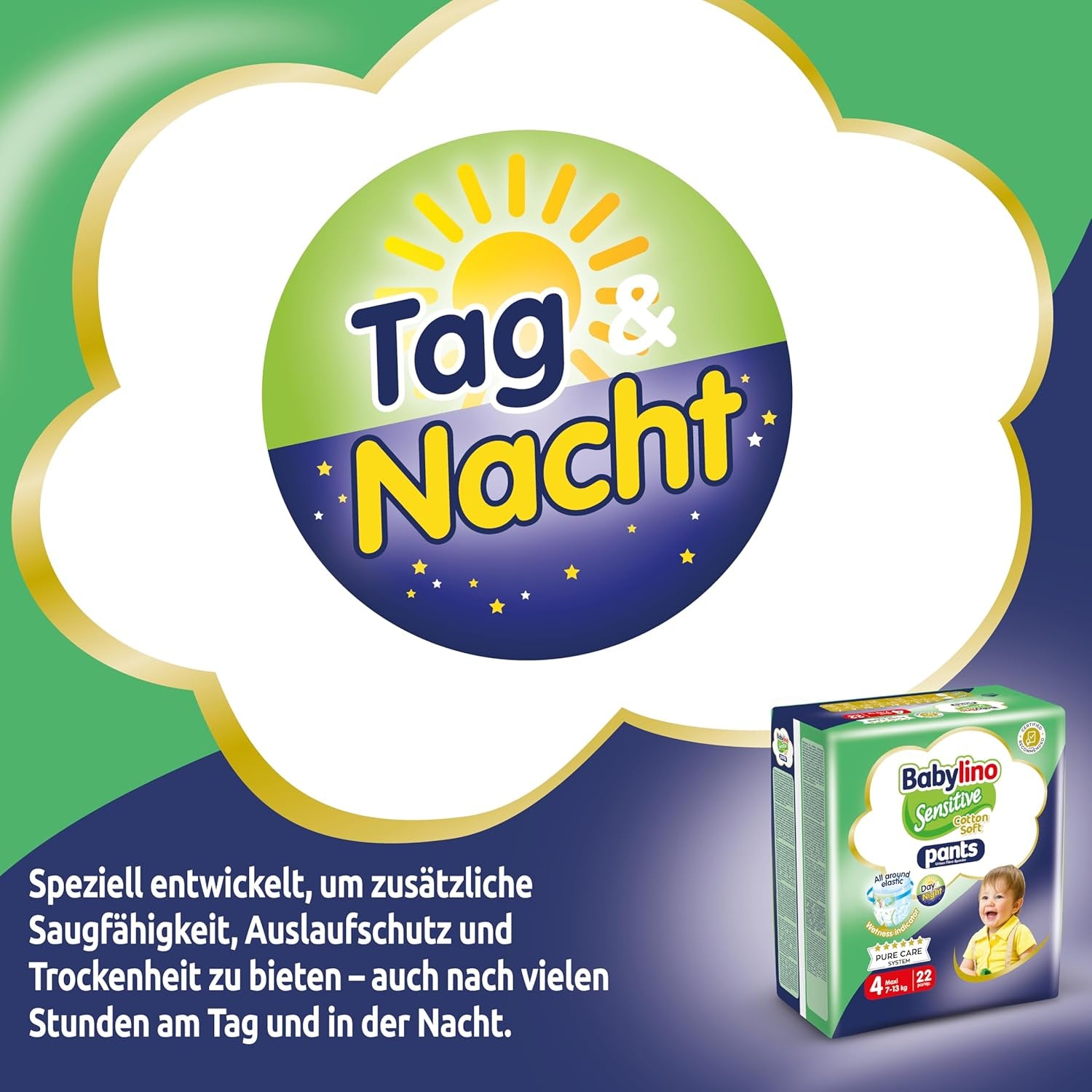 Pelenkák Sensitive Cotton Soft, 4-es méret, Pants Maxi (7-13 kg), 22 db