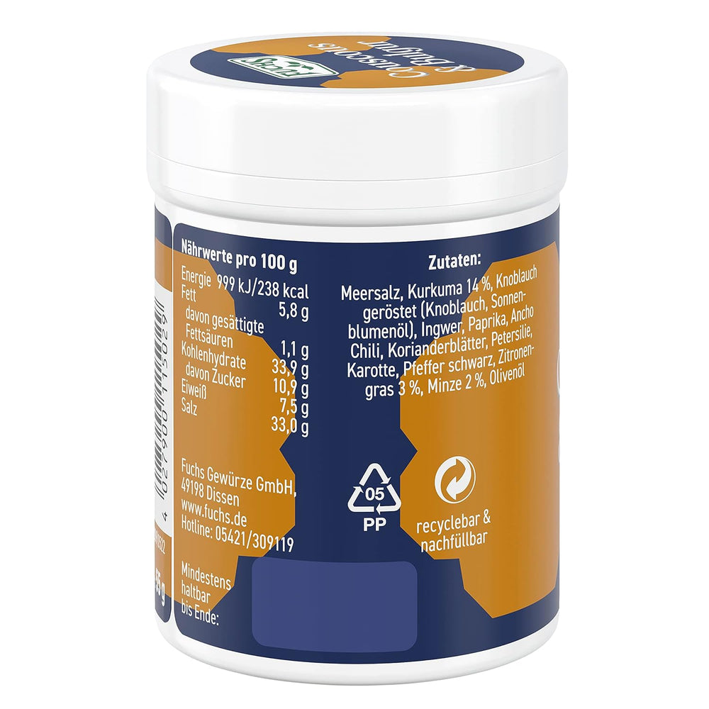 Fuchs Spices Gourmet Selection Közel-Kelet/Afrika - Kuszkusz és Bulgur fűszerkeverék Újratölthető fűszerkeverék Bulgur ételek fűszerezéséhez Vegán 55g