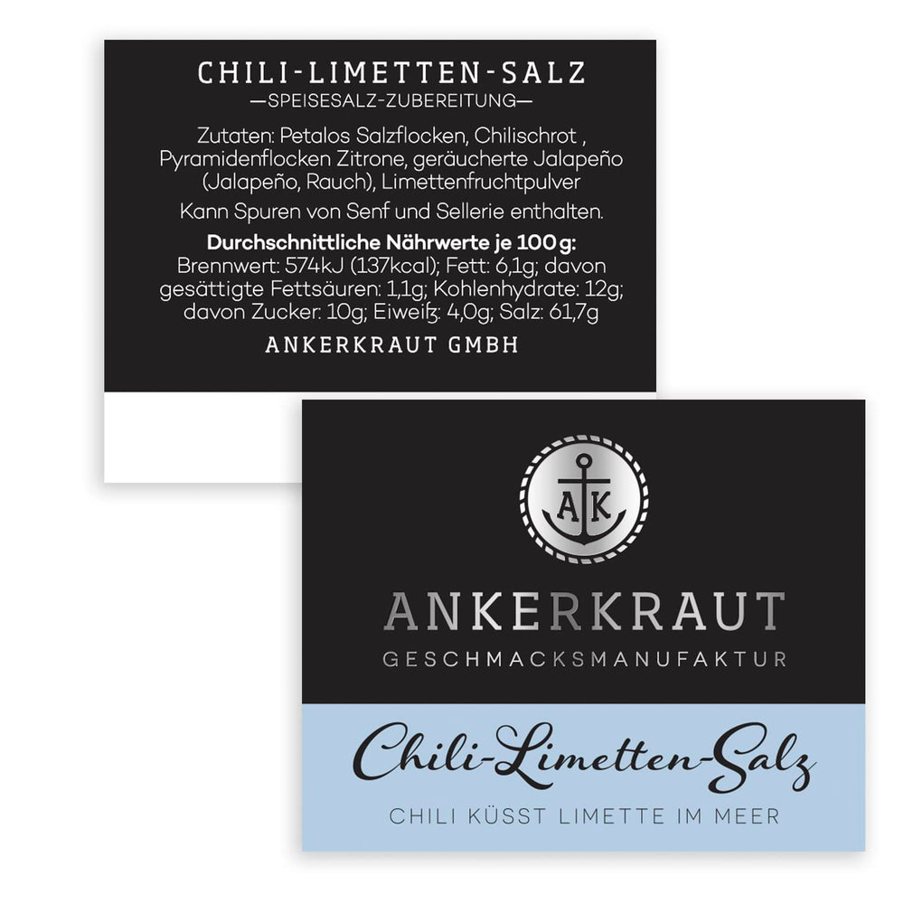 Ankerkraut Chili-Lime-Salz, 70g parafa üvegben, Speise-Salz Mischung für Steak Fisch Salad Asia Gerichte, Allrounder mit Gesmack und Qualität