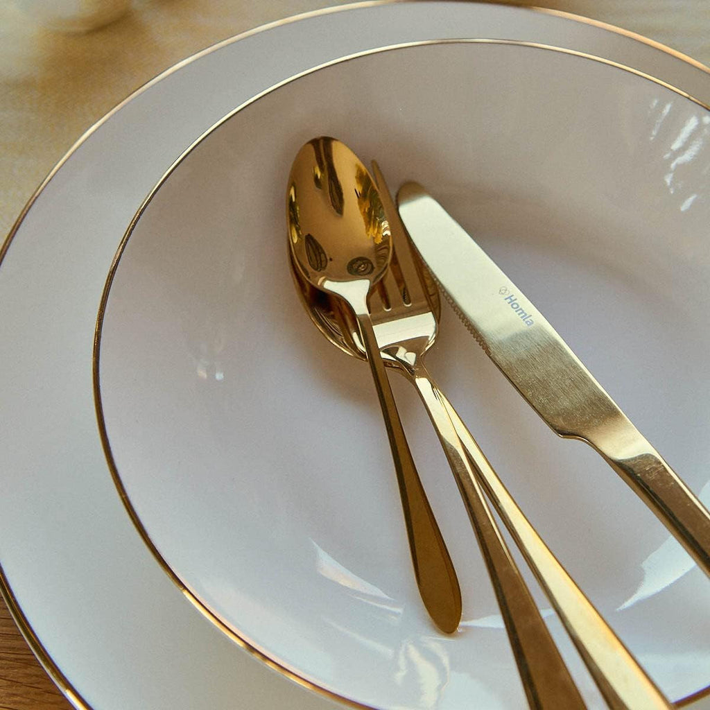 HOMLA Abele Besteckset Für Vier Personen 16-Teilig Edelstahl Hygienisch Elegant Leicht Zu Reinigen Gold Bucatarie Naty Shop