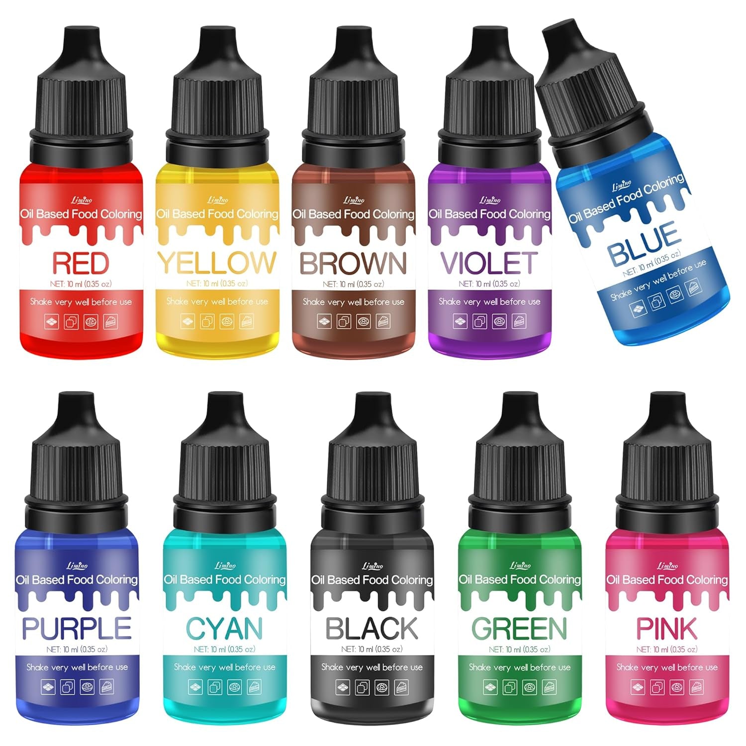 Fettlösliche Lebensmittelfarbe - 10 Farben Ölbasis Lebensmittelfarben Für Schokolade, Süssigkeit, Kuchen, Backen, Macaron - Konzentrierte Food Coloring Für Tortendeko, Buttercream, Fondant - Je 10Ml Naty Shop 10 Ml (10 Er Pack)