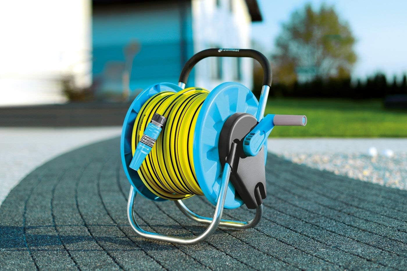 Rolă de furtun CELLFAST, înfășurare furtun de grădină rezistentă la coroziune, previne îndoirea furtunului, 1/2" 45 m Aluplus