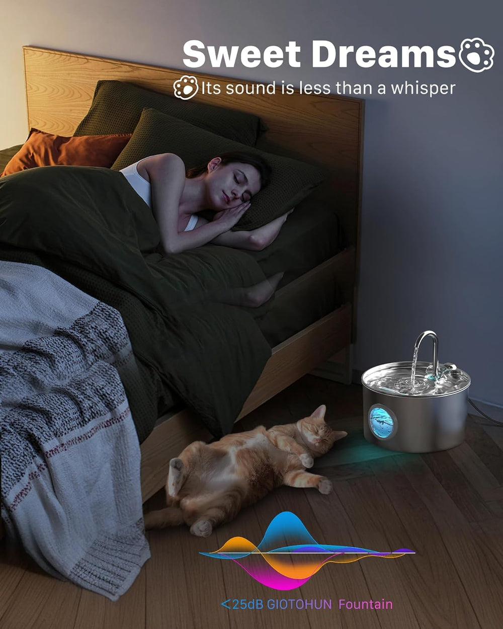 Katzenbrunnen Edelstahl Trinkbrunnen für Katze: Katzenbrunnen für Katzen - 2.2L Ultra leise Wasserbrunnen für Katzen - katzentrinkbrunnen für Hunde mit Wasserstandsfenster - Enhtält keinen EU-Adapter