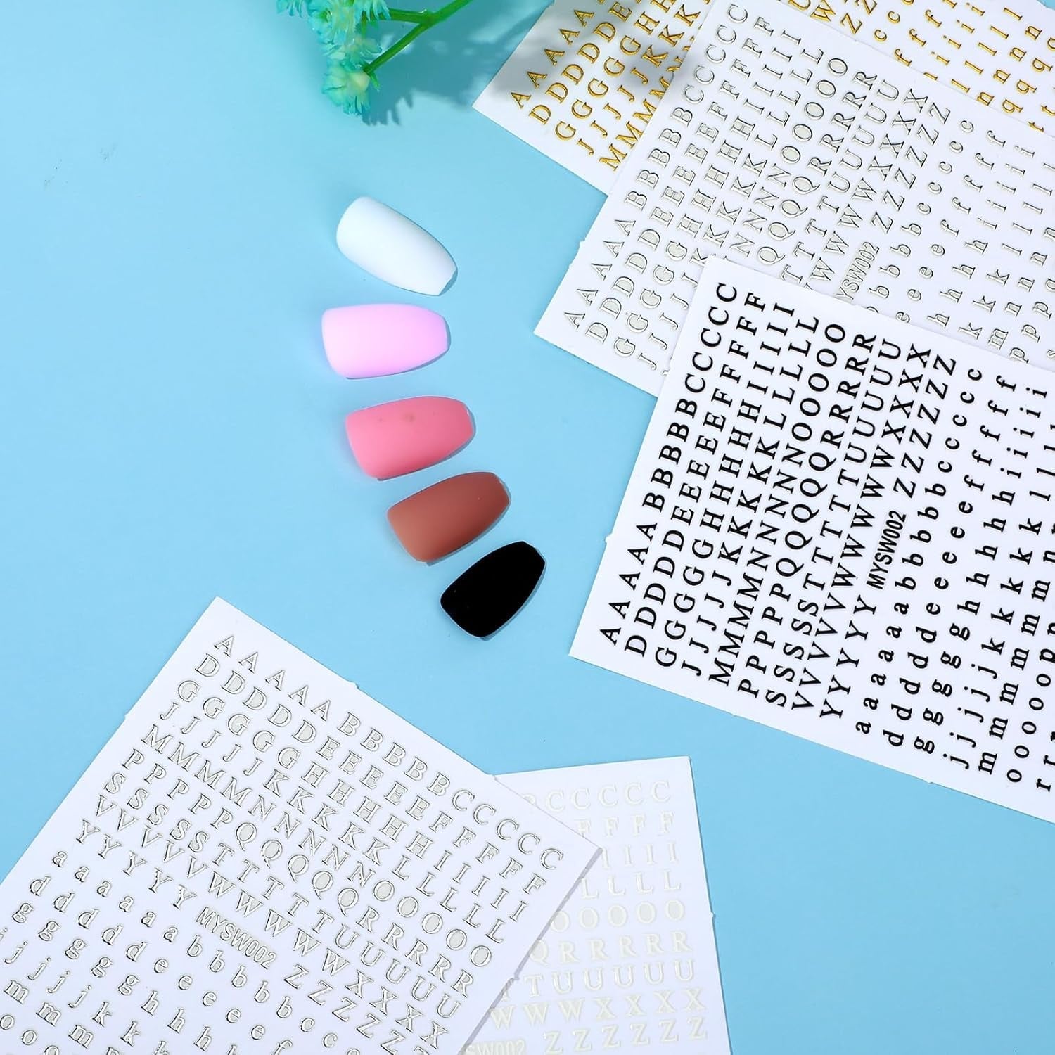 Nagelsticker Buchstaben 8 Blatt Nail Buchstaben Sticker Nagelsticker Glitzer Buchstabe Art Sticker Selbstklebend Nagelaufkleber Englisches Alphabet Dekoration Nageldesign Zubehör