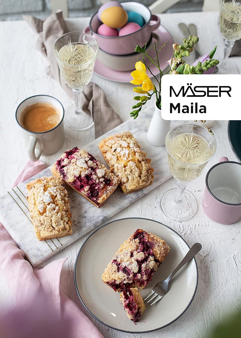 Mäser Geschirr-Set, Steingut Maila Rosa/Grau/Blau/Grün, 4-Personen-Set Seturi vesela masa Naty Shop