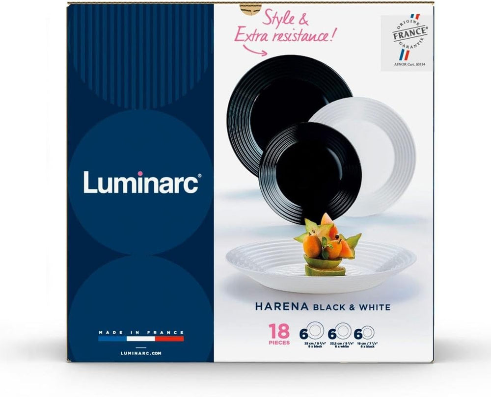 Harena N&b Glasgeschirr, 18-teilig, für 6 Personen, Weiß und Schwarz