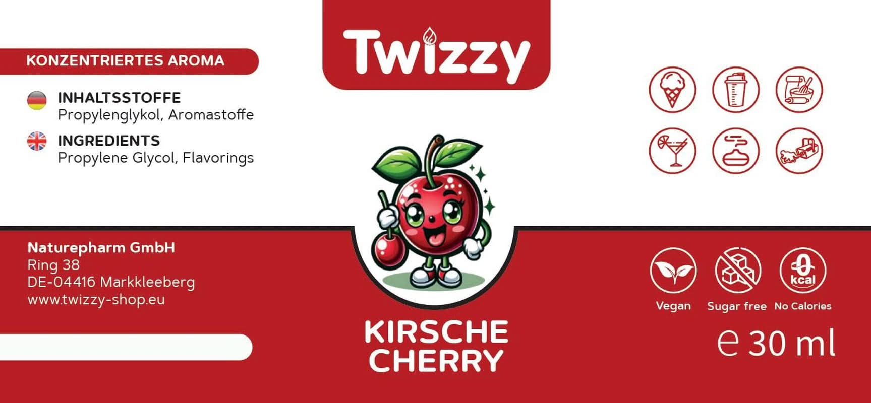 Twizzy, tömény cseresznye ízű, 30 ml Aromas Naty Shop