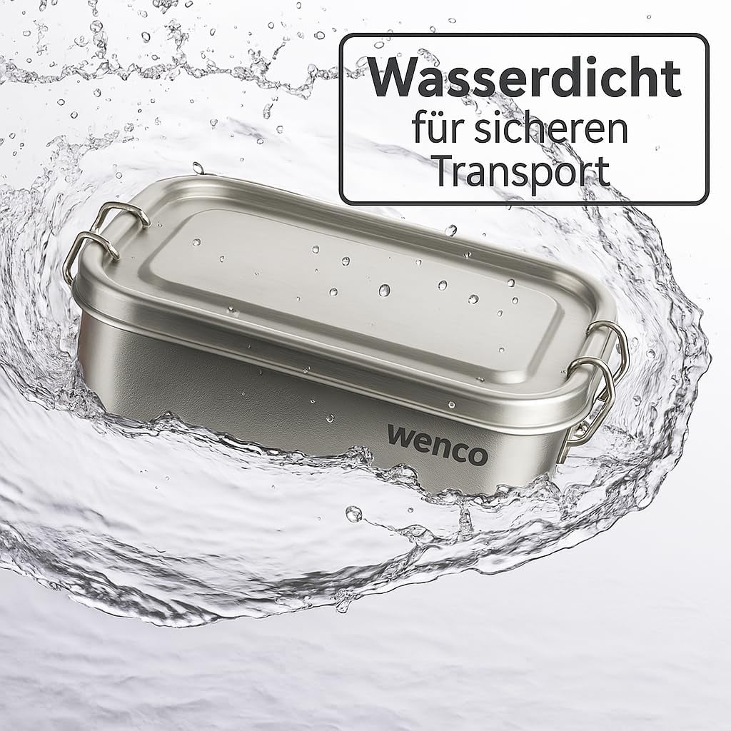 Cutie de prânz wenco din oțel inoxidabil, cu 2 compartimente, cutie de prânz mare cu capacitate de 850 ml, rezistentă la apă, lavabilă în mașina de spălat vase, inclusiv inel de silicon de schimb, 18,5 x 14 x 5,5 cm, argintiu (pachet de 2) Cutii depozitare alimente Naty Shop
