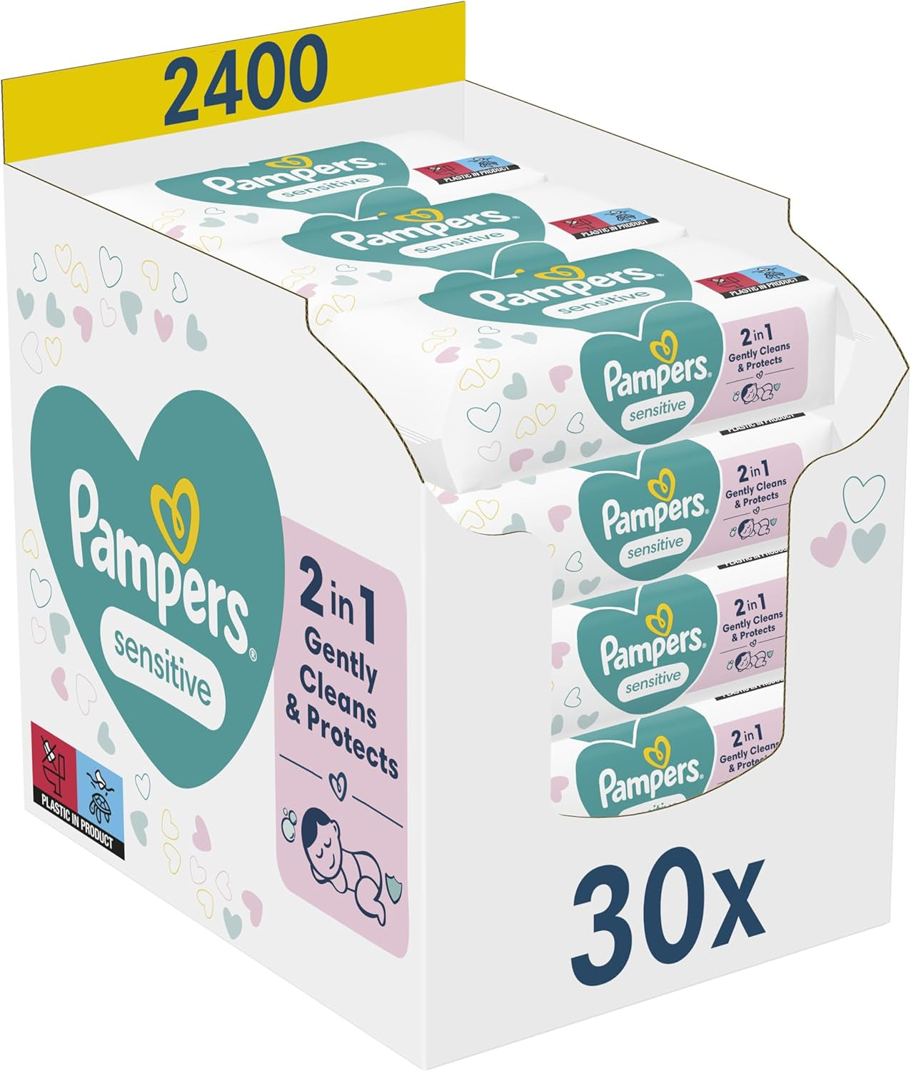 Pampers Sensitive babatörlő, 15 db 80 db-os törlőkendő, 1200 db babatörlő, 2 az 1-ben gyengéd tisztítás és bőrvédelem