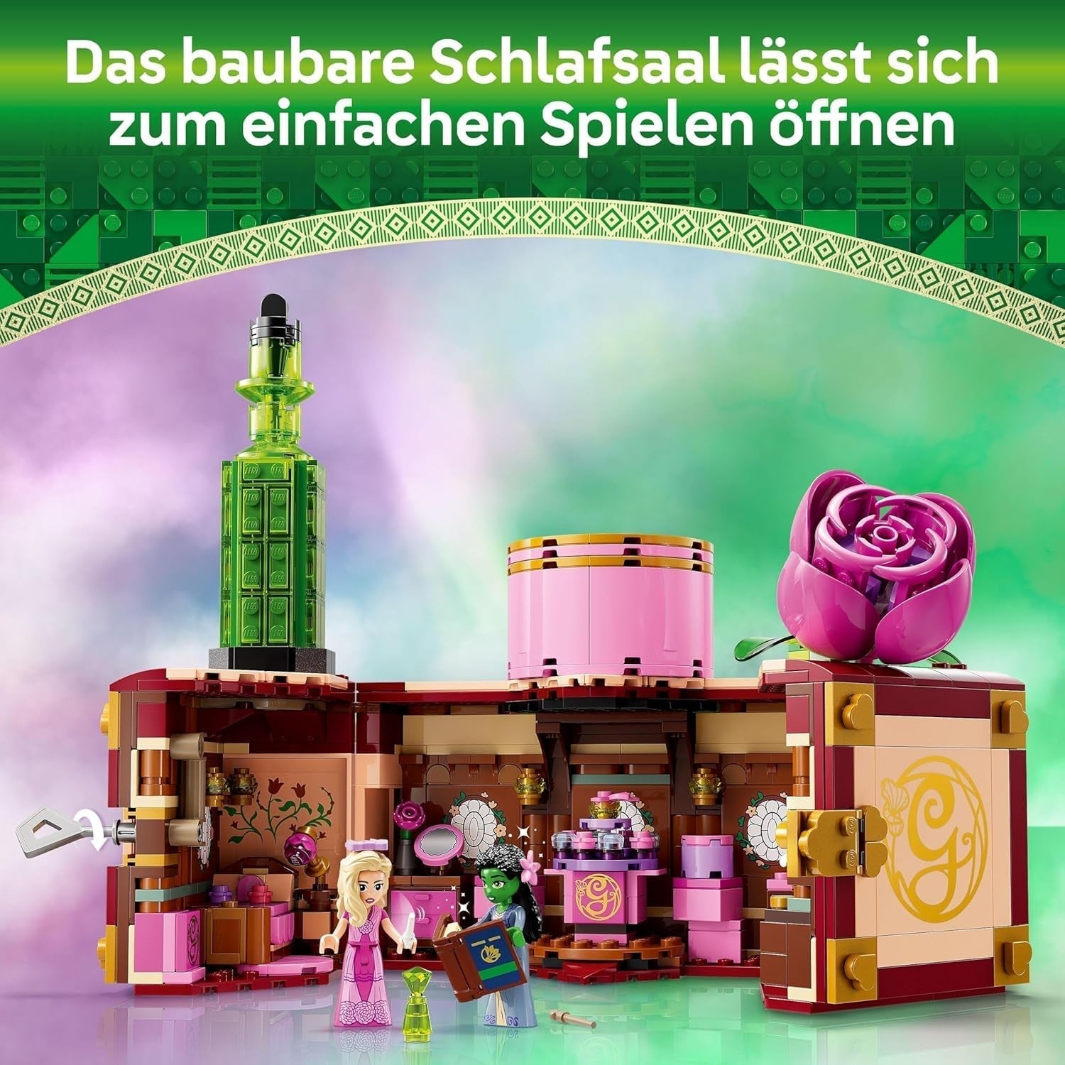 LEGO Wicked Glinda és Elphaba hálószobája - Babaház 2 mini Óz boszorkány babával, klassz kiegészítőkkel, köztük virágokkal és ruhákkal - Kreatív játék 8 év feletti lányoknak és rajongóknak - 75683 Építőkészlet Besuche den LEGO-Store