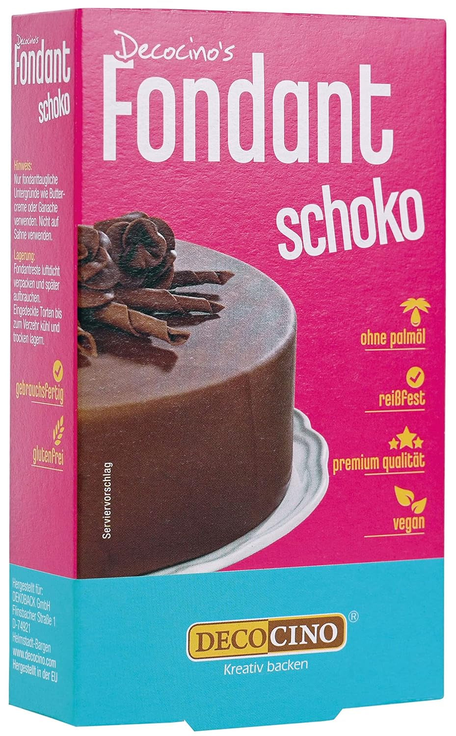 DECOCINO Schoko Fondant – 250 G – Ideális Kuchen, Torten, Cupcakes díszítésére – Pálmaolajmentes és Vegán Jegesedés és Dekorációs Naty Shop 250 G (1 Er Pack) Schokolade