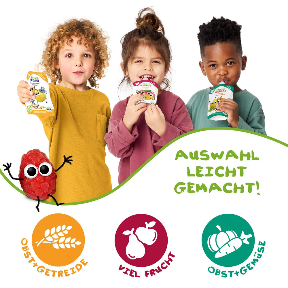 FRECHE FREUNDE Bio Quetschie Apple, Birne & Maracuja, Fruchtmus mit Obst im Quetschbeutel für Babies from 6. Month, vegán, 6er Pack (6 x 100g)