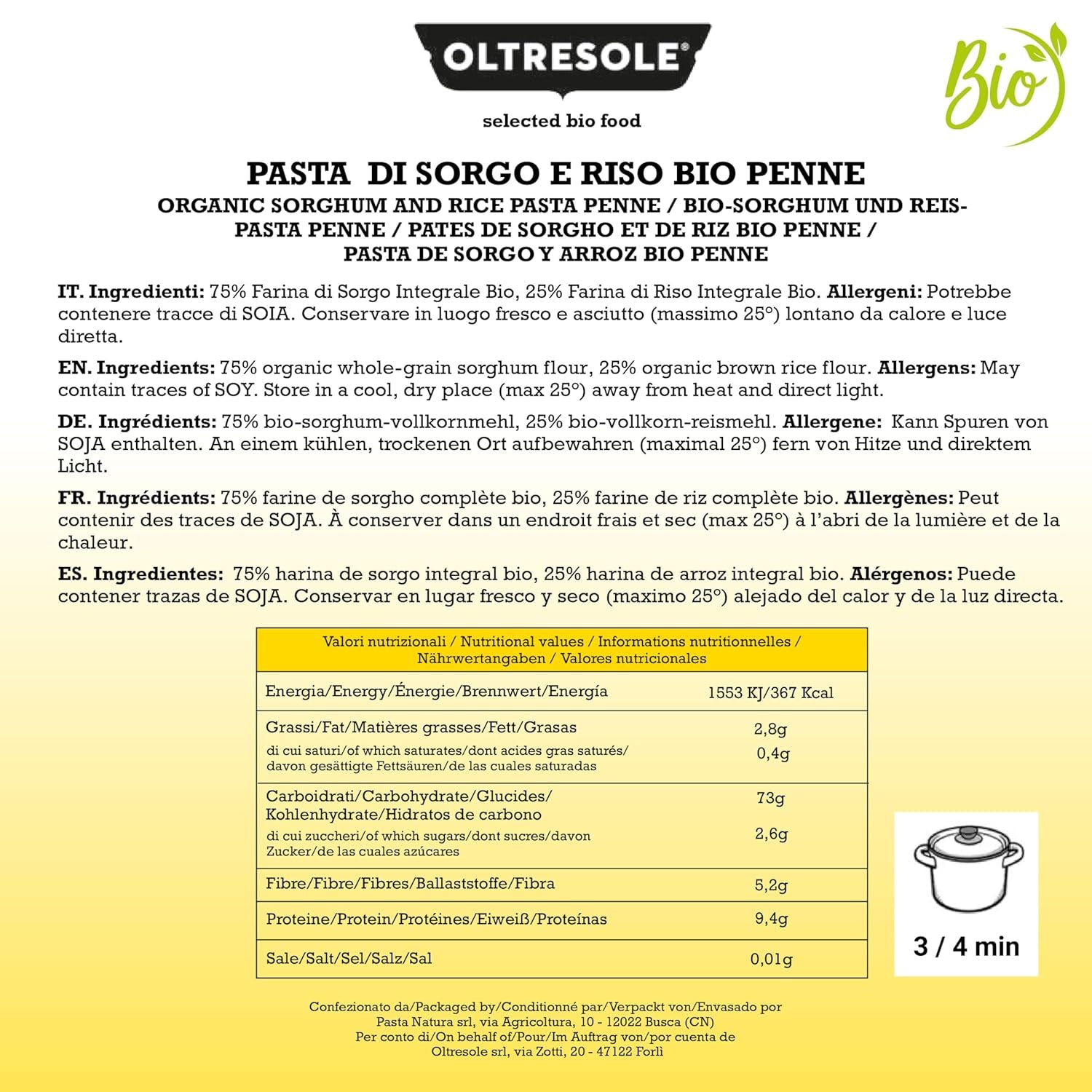 - Olasz bio cirok és rizs tészta, gluténmentes, penne alakú - gluténmentes tészta teljes kiőrlésű lisztből készült olasz biogazdálkodásból, vegán, 3 csomag x 350 g