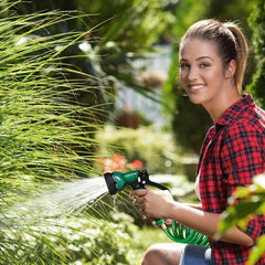 Furtun spiralat Relaxdays, extensibil până la 20 m, furtun flexibil de grădină cu pulverizator de apă, 7 modele de pulverizare, verde