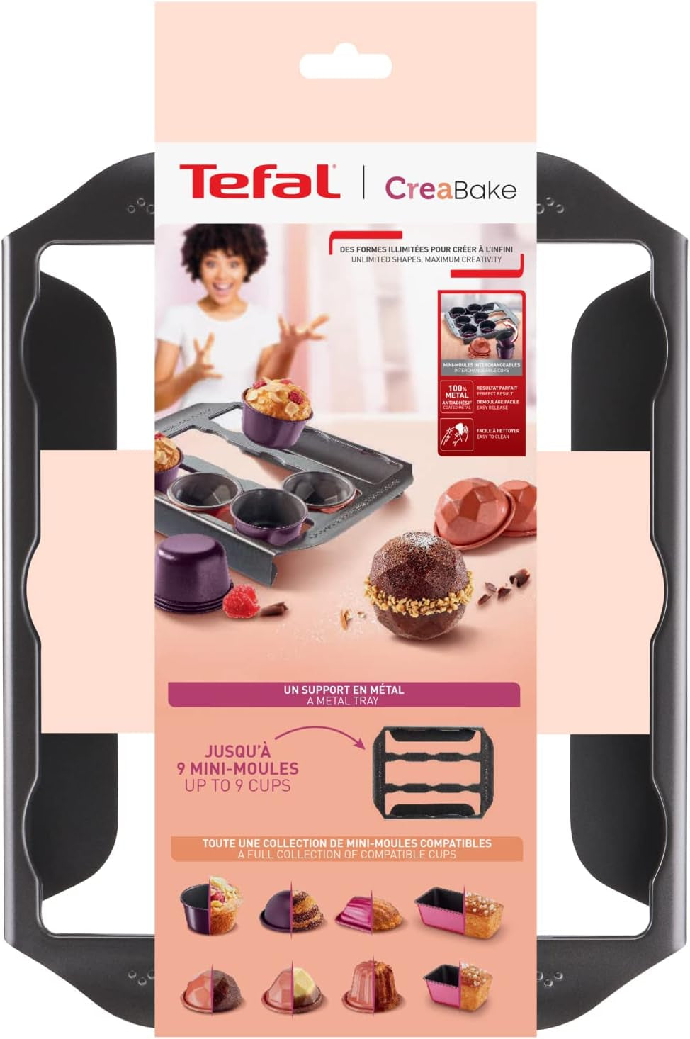 Tefal Creabake J3040104 Kuchenform, 9 Mulden, Antihaftbeschichtung, Austauschbar, Perfektes Backen, Kreative Und Leckere Rezepte, Nicht Compaible Mit Cake Factory, Creabake formák és tepsi Naty Shop