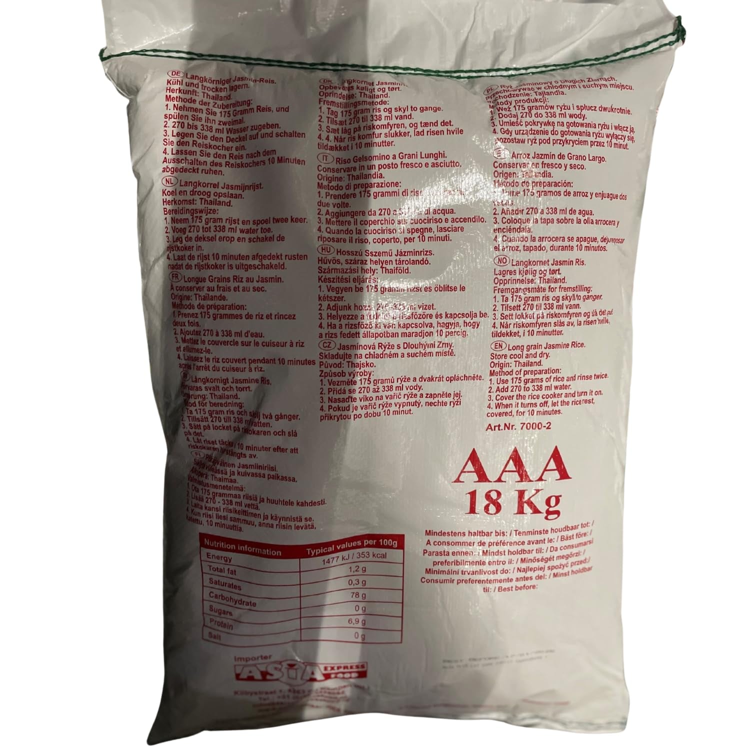 ROYAL THAI RIZS - Hosszú szemű rizs, jázmin illatos - 1 x 18 kg