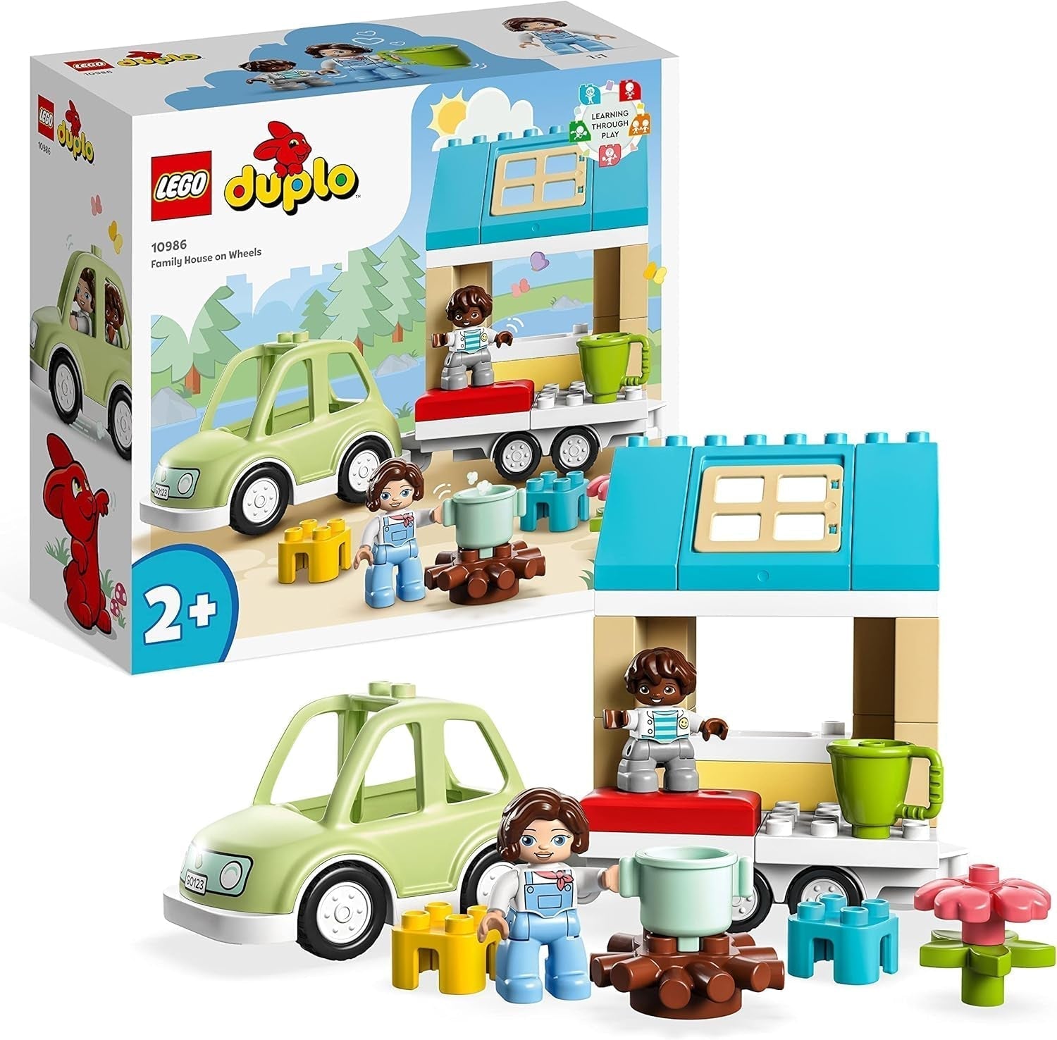 LEGO 10986 DUPLO Otthon Kerekeken, játékautó nagy kockákkal, figurákkal és játékautókkal fiúknak és lányoknak 2 éves kortól, fejleszti a finommotorikát Építőkészletek Besuche den LEGO-Store Singur