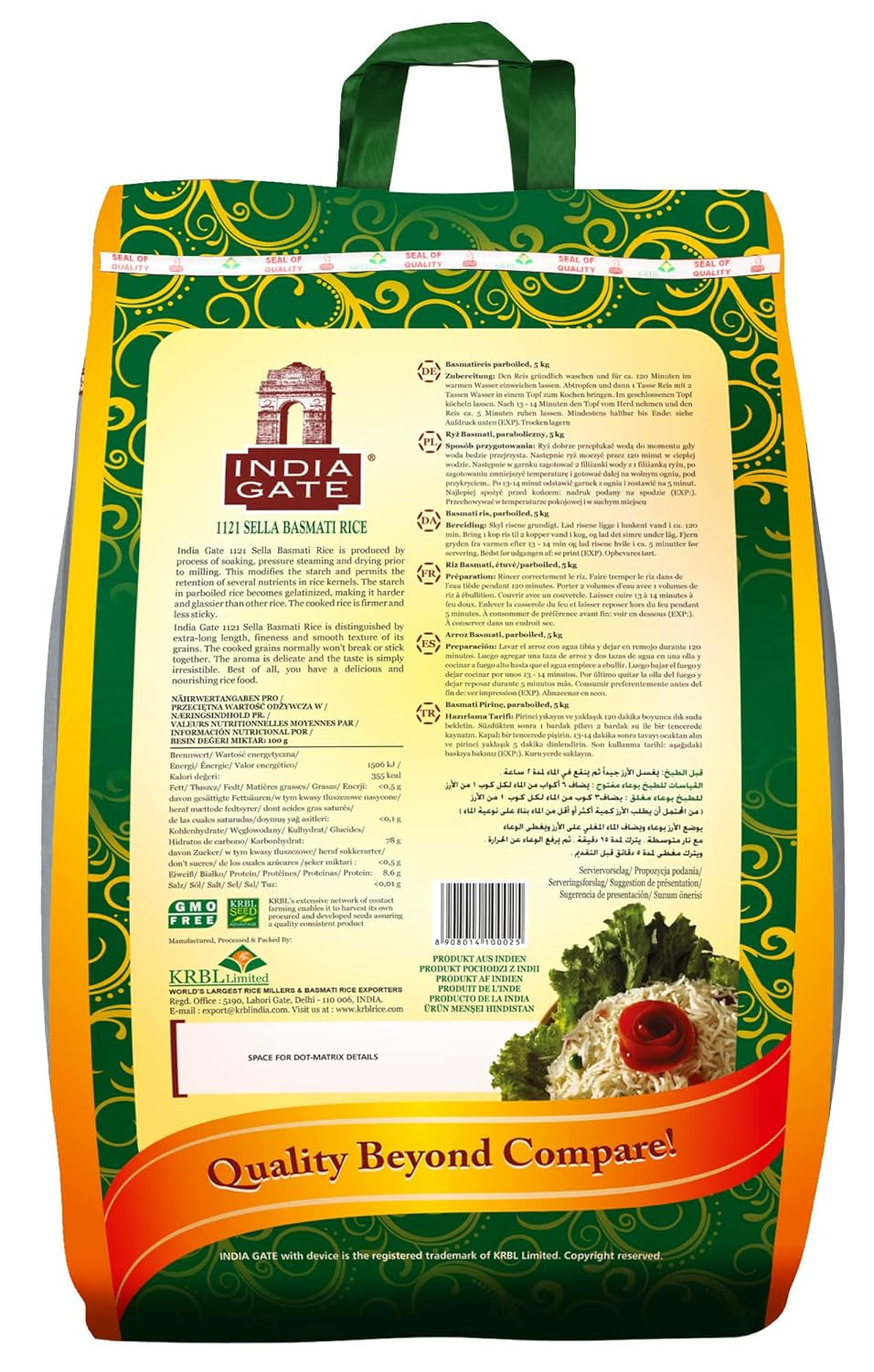 INDIA GATE Sella Basmati rizs, előfőzött (Indiából származó, finom hosszú szemű), ízesített, ömlesztett csomag - 1 csomag (1 x 5 kg)