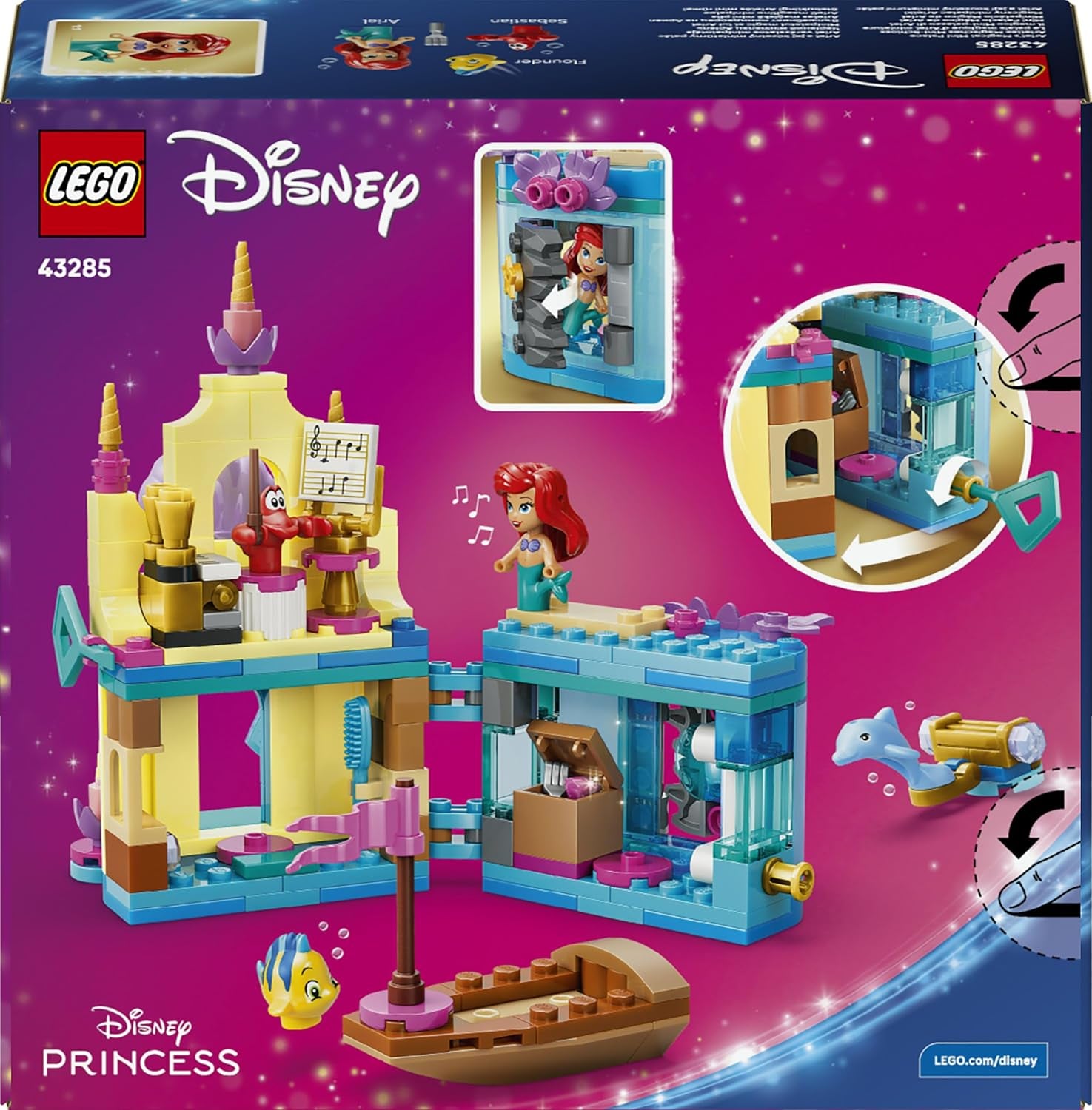 LEGO ǀ Disney Princess Arielles varázslatos mini kastély - Spielzeug Schloss aus Die kleine Meerjungfrau mit Einer Micro Puppe, Tierfiguren Sebastian & Fabius - Geschenk für Mädchen ab 5 Jahren - 43285