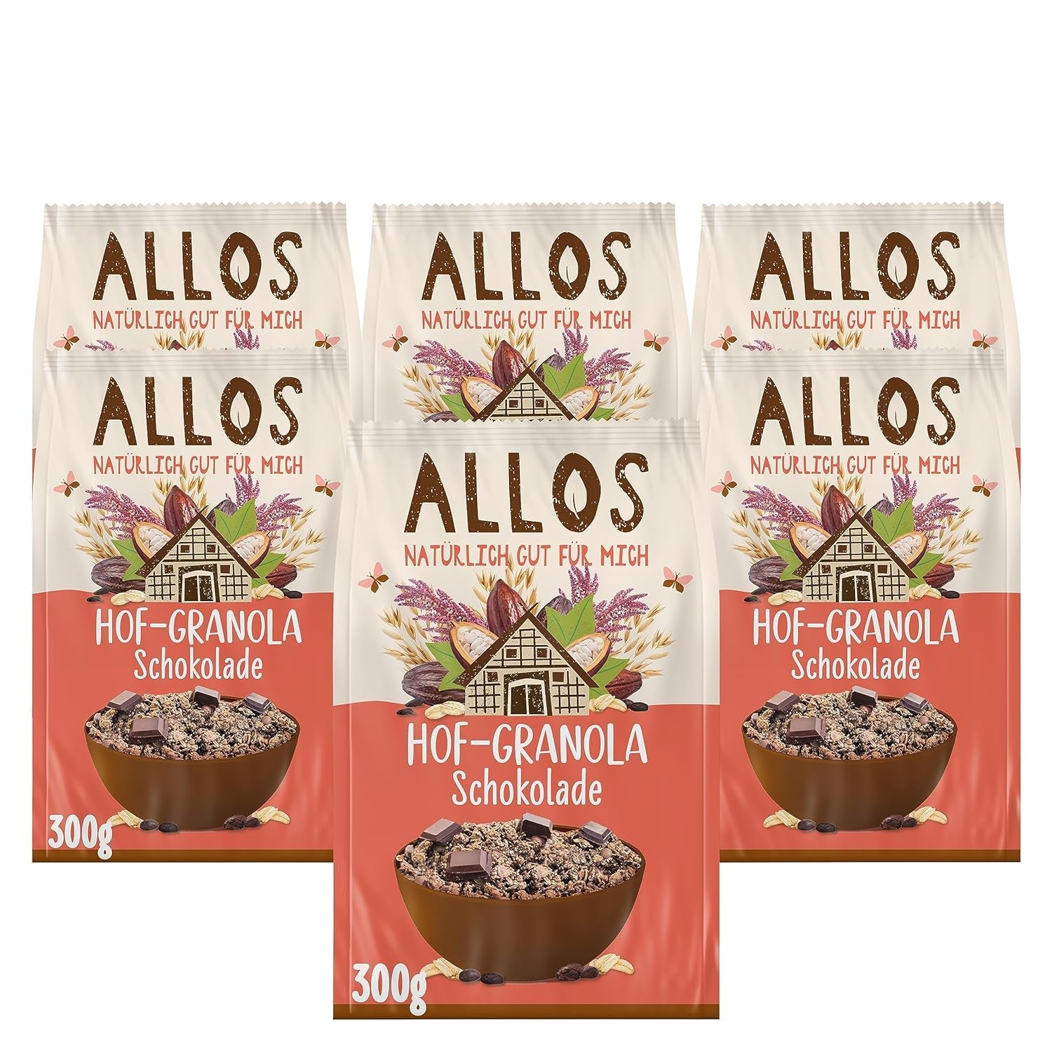 Allos Hof Granola bogyós gyümölcsökkel | Bio müzli | Müzli bogyókkal | Ropogós müzli | Gabonafélék reggelire | 6 db-os kiszerelés (6 x 300g), 1 db (6 db-os csomag)