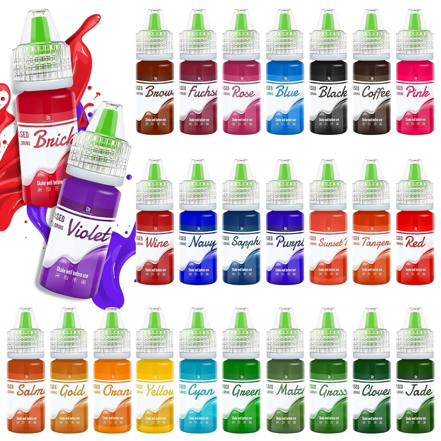 Colorant alimentar liposolubil pentru ciocolată - 12 culori coloranți alimentari pe bază de ulei pentru fondant, decorarea torturilor, copt - colorant alimentar lichid pentru unt de cacao, cremă de unt, prăjituri - 10 ml fiecare