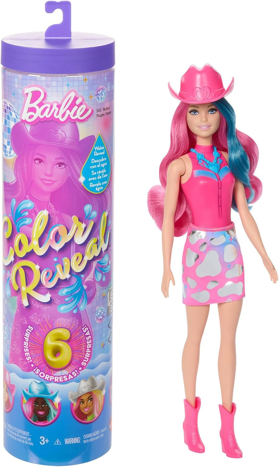 Barbie Color Reveal Fashion Doll și accesorii cu 6 surprize, seria Disco Star cu strălucire metalică și top cu schimbare de culoare (stilurile pot varia), JCP01 Papusi Naty Shop Titlu implicit