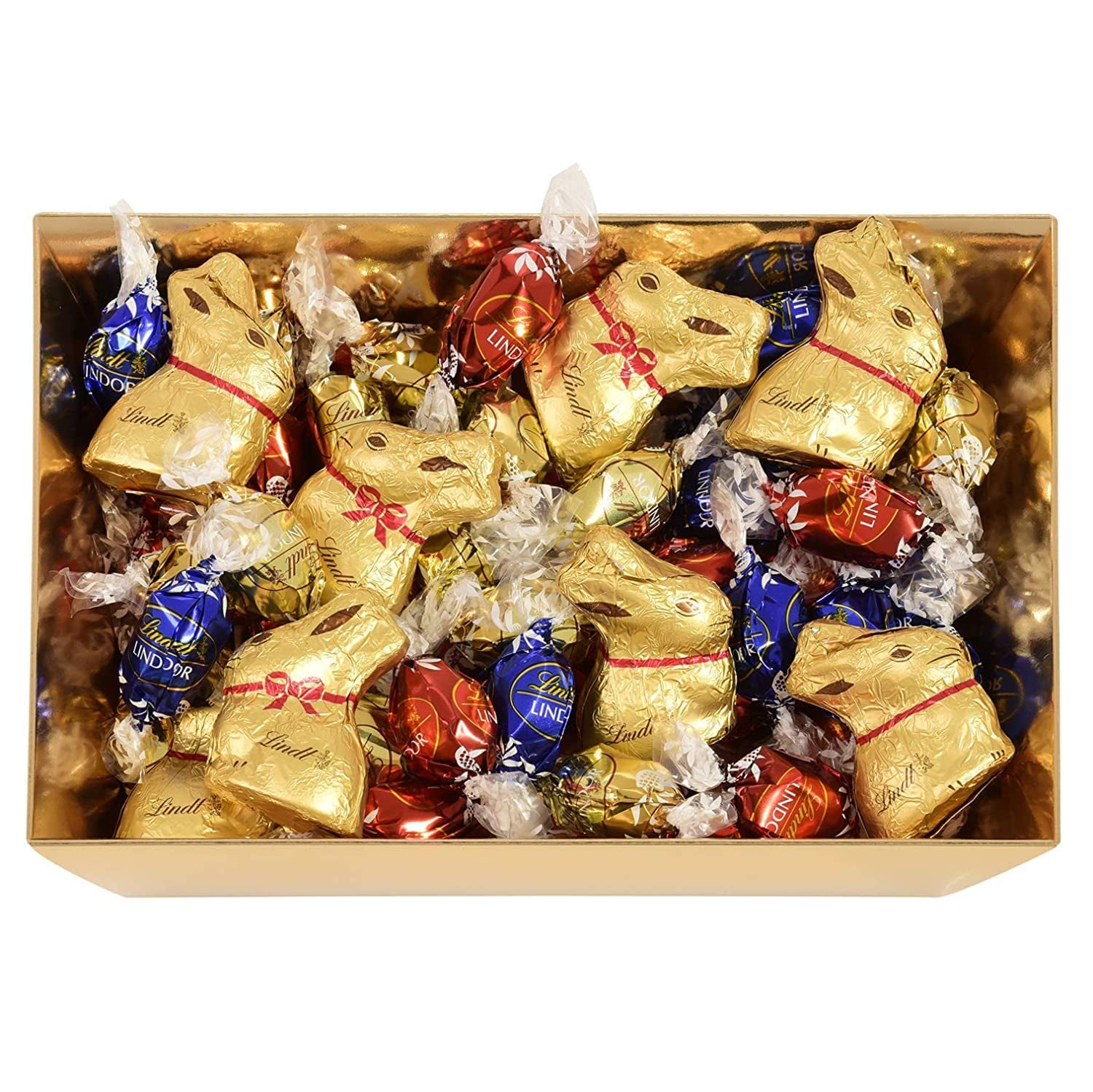 Színes Lindt Chocolate húsvéti fészek | 310 g | 8 x Mini aranynyuszik, 26 x Lindor tejcsokoládé tojás, 15 x Lindor fehér csokoládé tojás, 10 x Lindor étcsokoládé tojás | Húsvéti csokoládé | Ajándék csokoládé