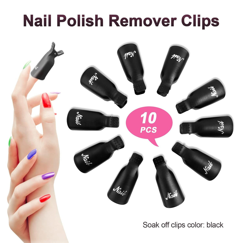 Hanyousheng Nagellackentferner Clips, Nagel Clips,10 Stück Schwarz Nagelclips, Nagel Klammer, Nails Art ​Gel Cap, Soak off Clip Cap UV Gel Poliermittel Entferner Wrap Nail Tool
