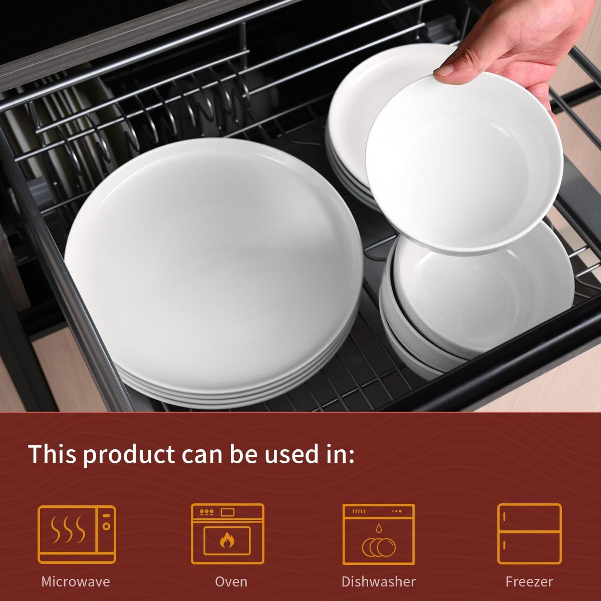 Set de veselă cu 12 piese, serviciu de masă din porțelan pentru 4 persoane, set de veselă albă cu farfurii, farfurii de desert și boluri pentru cereale