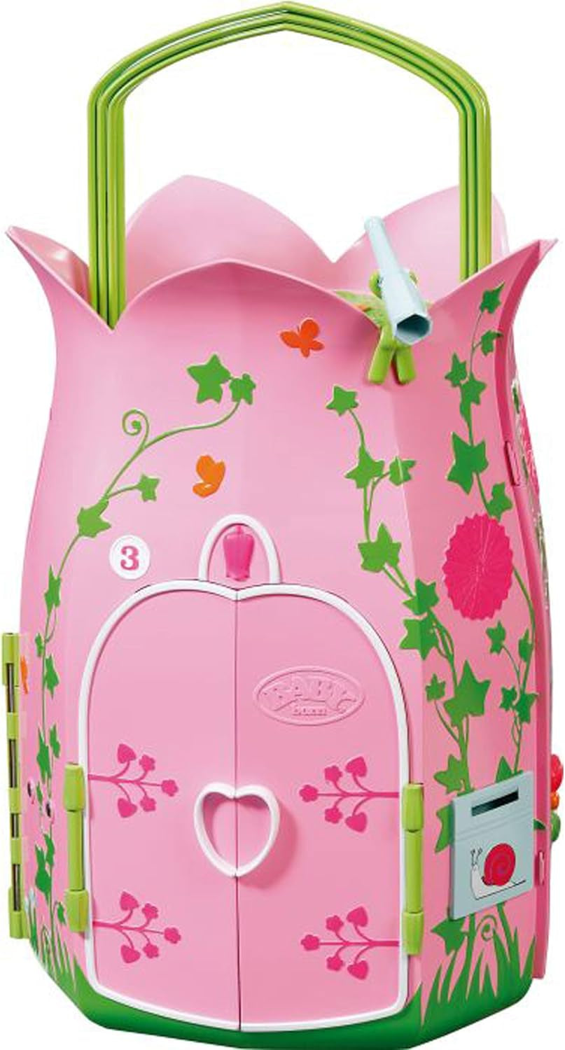 BABY Born Storybook Cottage, Casă de păpuși pliabilă pentru păpuși de 18 cm cu masă, șemineu, șezlong și telescop, roz verde, 833803 Zapf Creation Casute de papusi Naty Shop Titlu implicit