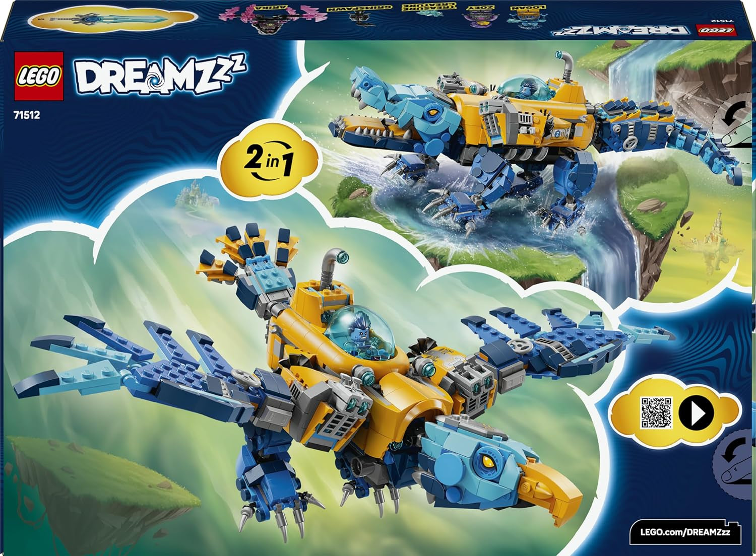 LEGO DREAMZzz 2 az 1-ben Krokodil-U-Boot - Spielzeug verwandelbar az Adler-U-Boot-ban - beleértve. 3 minifigura, 2 Spinnen und Einer sammelbaren blue Treasure-Kreatur - Geschenk für Jungen ab 8 Jahren - 71512