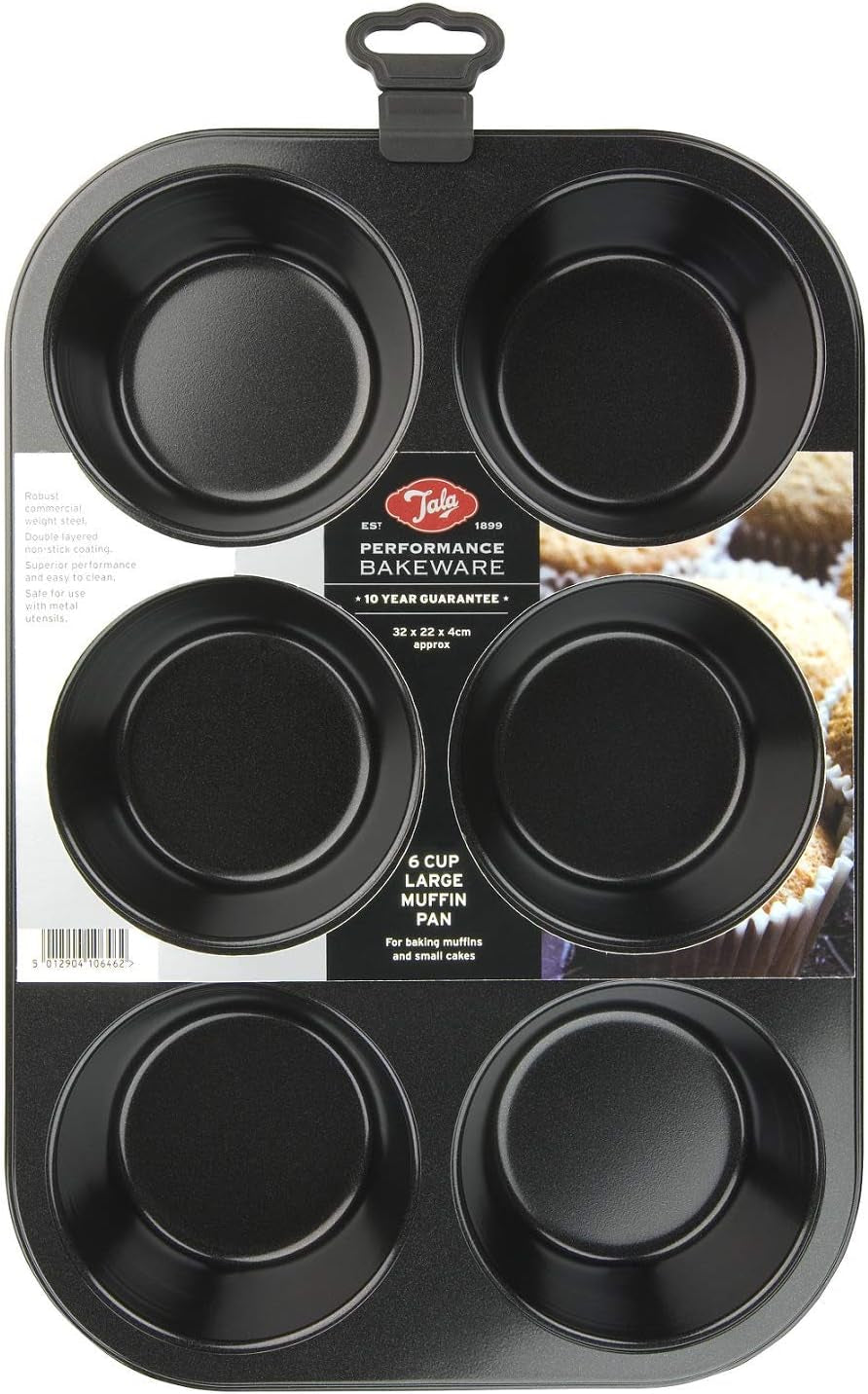 Tala Performance Muffin-Blech, 6 Löcher, Jumbo-Größe, Karbonstahl Von Professioneller Stärke, Mit Antihaftender Eclipse-Beschichtung, Schwarz Formák és tepsi Naty Shop Form Für 6 Große Muffins