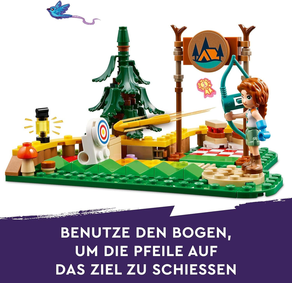 LEGO Friends íjászat az Adventure Camp Kids Kalandtáborban építőjáték íjjal és nyíllal, 2 figurával és egy mosogatóval, 6 év feletti lányoknak és fiúknak 42622 építőkészletek Besuche den LEGO-Store