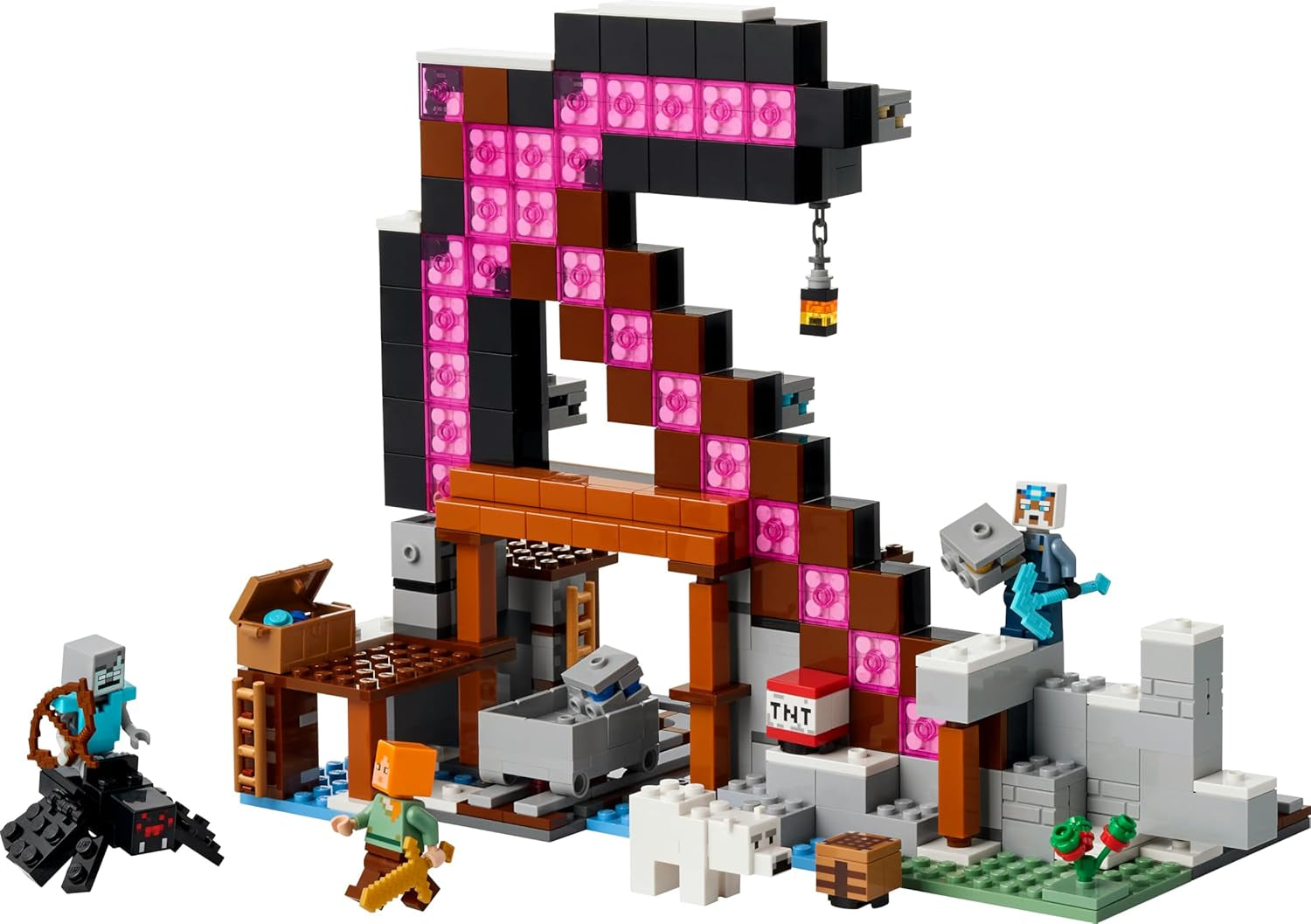 LEGO Minecraft Die Spitzhackenmine - Interaktives Spielzeug für Kinder - Alex, Minenarbeiter und Stray Spinnenreiter Figuren - Sammelbares Gamer Geschenk für Jungen & Mädchen ab 8 Jahren - 21277