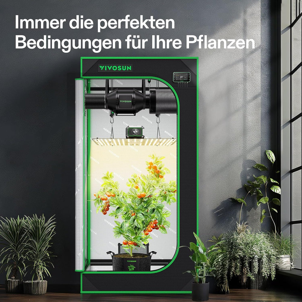 VIVOSUN Smart Grow sátor teljes készlet 60x60x120cm, integrált WiFi automatikus növesztő rendszer 100W teljes spektrumú LED világítással és hatékony szellőzőrendszer GrowHub E42A+ vezérlővel