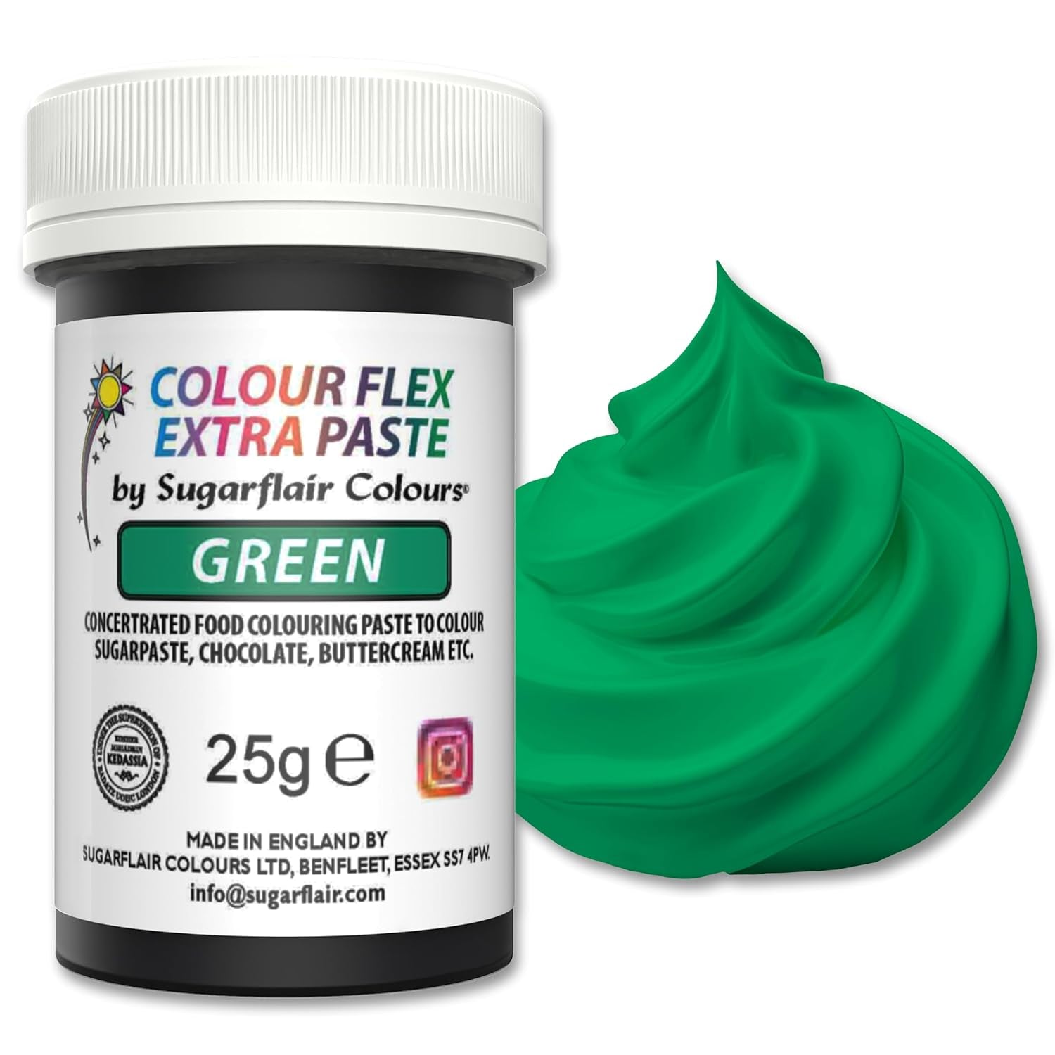 Colorant alimentar Sugarflair Colourflex Extra Paste Verde - Colorant alimentar comestibil pentru cremă de unt, ciocolată, pastă de zahăr, glazură, fondant, mixuri pentru prăjituri, aluat și multe altele - 25g