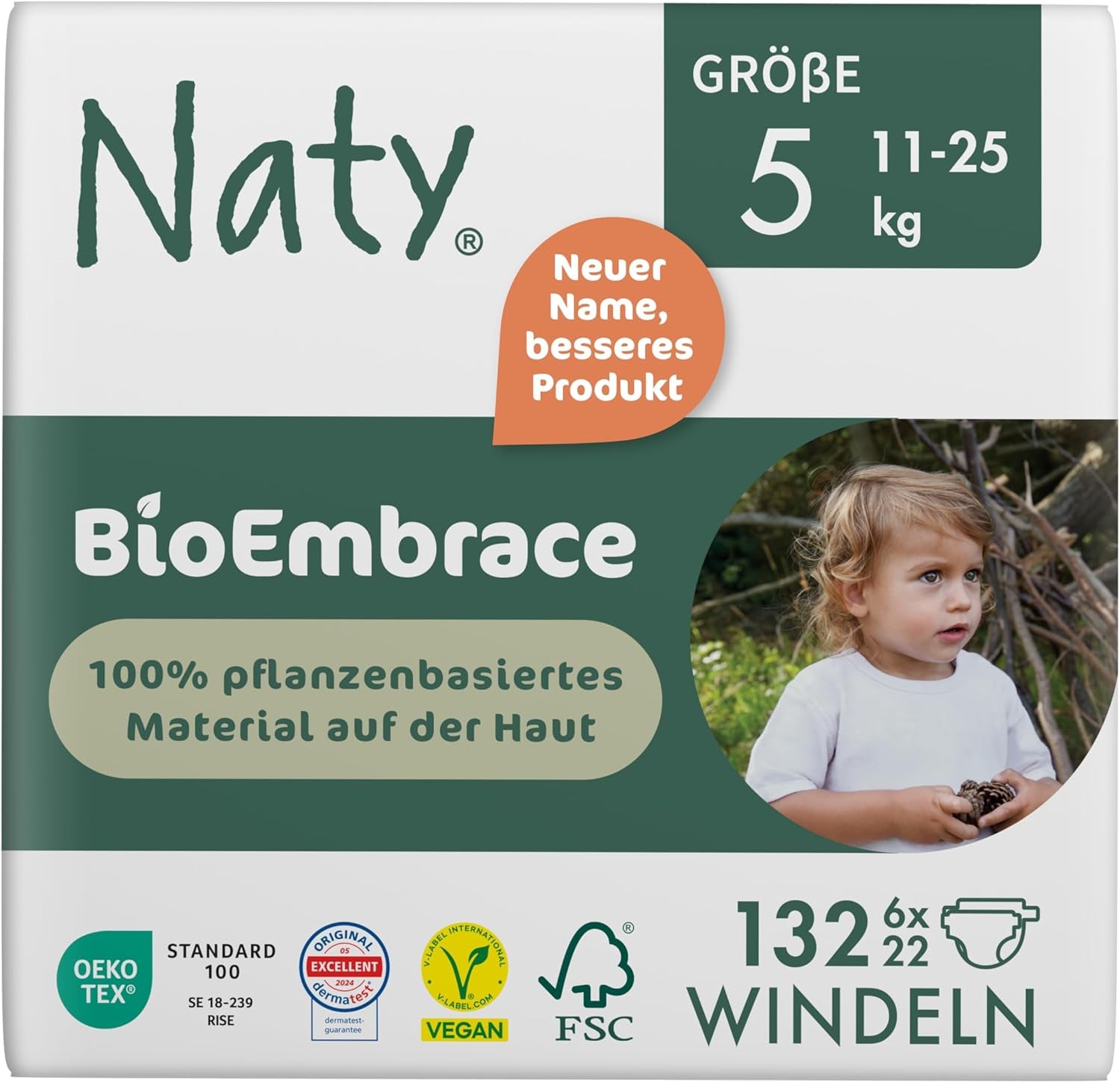 Naty BioEmbrace babapelenka, 5-ös méret (11-25 kg) | 100%-ban növényi alapú anyagok, gyengéd a bőrhöz | Légáteresztő puhaság, bőrgyógyászatilag tesztelt, kiváló felszívódás | 80 db.