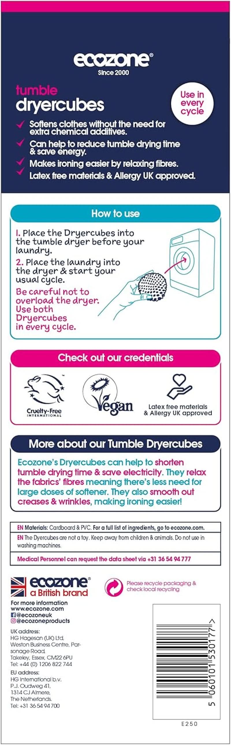 Új, puhább anyagú, variálható kivitelű szárítógép golyók. 2 Naty Shop mosószert tartalmaz