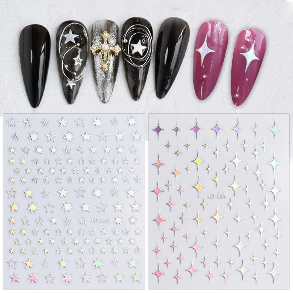 JMEOWIO Nagelsticker Aurora Holografisch 9 Blatt Nagelaufkleber Selbstklebend Herz-Flamme Spielt Schmetterlings-Mond Die Hauptrolle Nail Art Sticker Dekoration Nageldesign Zubehör