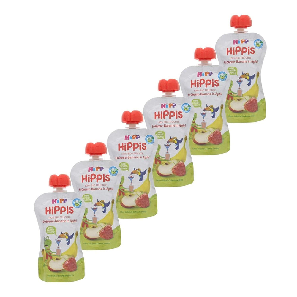 Hipp Super-Hippis préselt zacskók, gránátalma acerola almás-málnában, 100% bio gyümölcs hozzáadott cukor nélkül, 6 zacskó 100 g Mother and Child Naty Shop 6 x 100 gramm Eper Banán Alma