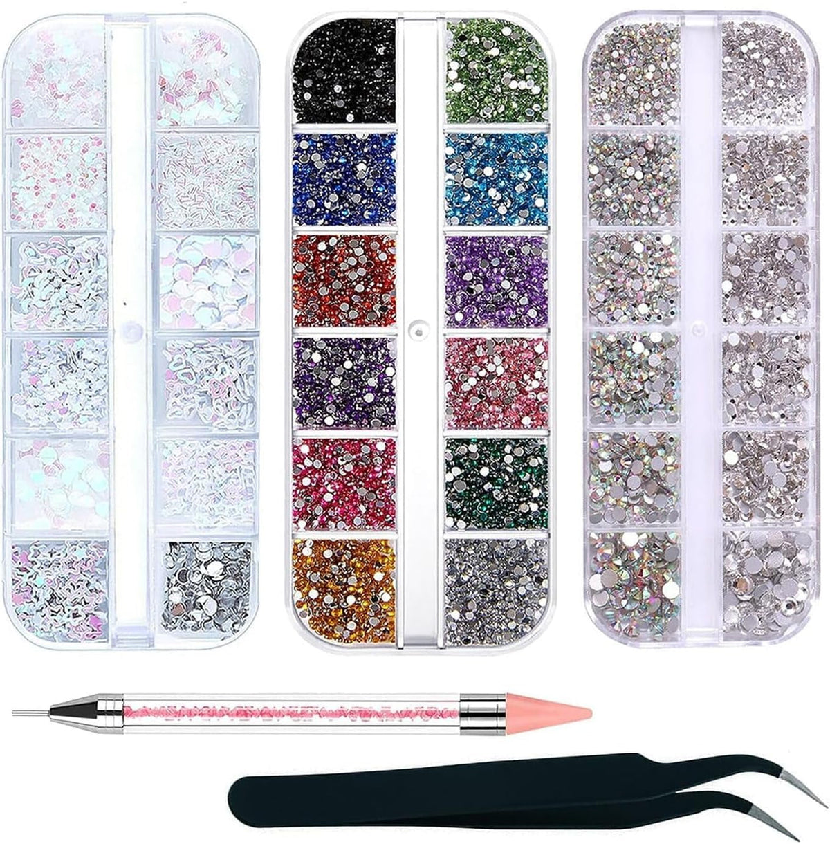 4200 Piese Strasuri Unghii Nail Art, 36 Culori Pietre Sclipici, Decorațiuni Unghii Pietre pentru Accesorii Nail Art și Strasuri Cristal Transparent cu Pensetă de Selecție Strasuri și Stilou Punctaj