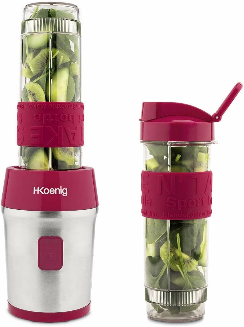 H.Koenig Smoothie Maker SMOO9 - Mini Standmixer - Mini Turmixgép - 300 Watt - 570 Ml - Edelstahl - 2 Kunststoffflaschen - Bpa-Frei, Grau Kitchen Naty Shop Pink