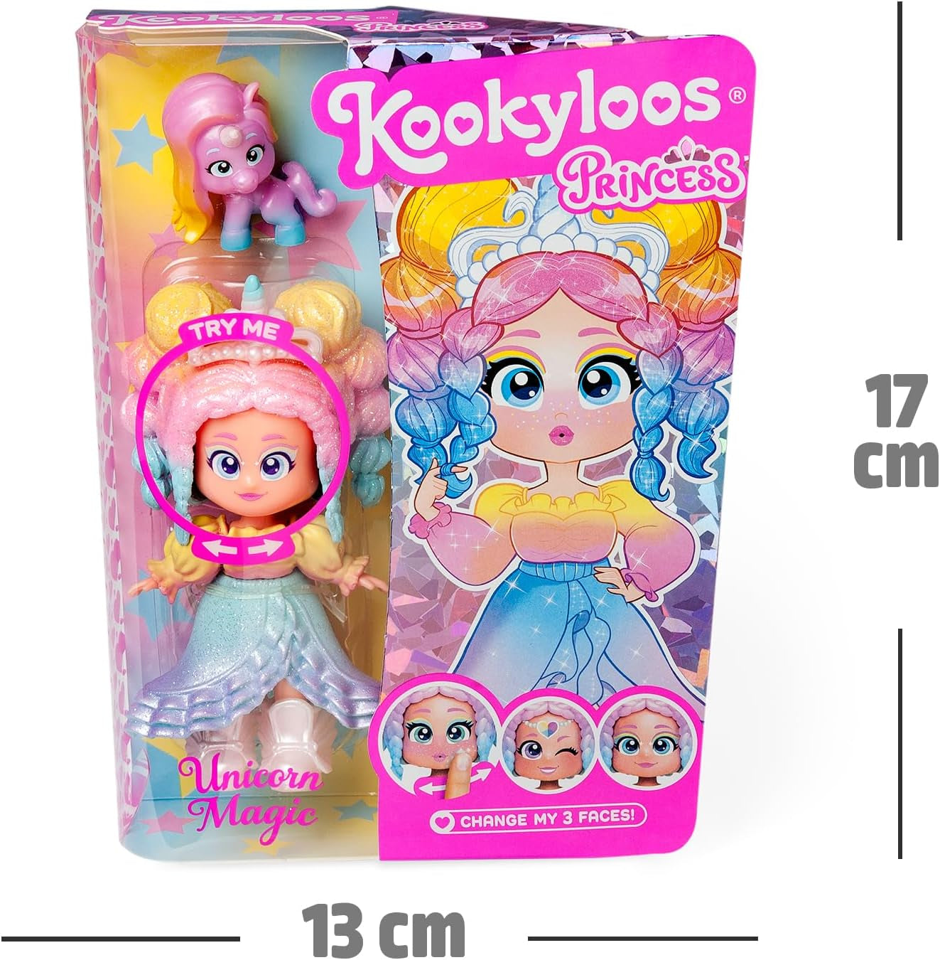 Prinzessinnen-Serie, Unicorn Magic – Sammelpuppe aus der Princess-Serie. Enthält Puppe, Set aus Kleidung und Schuhen mit Prinzessinnen-Thema, Zubehör und Haustier. 1 Puppe, 3 Verschiedene