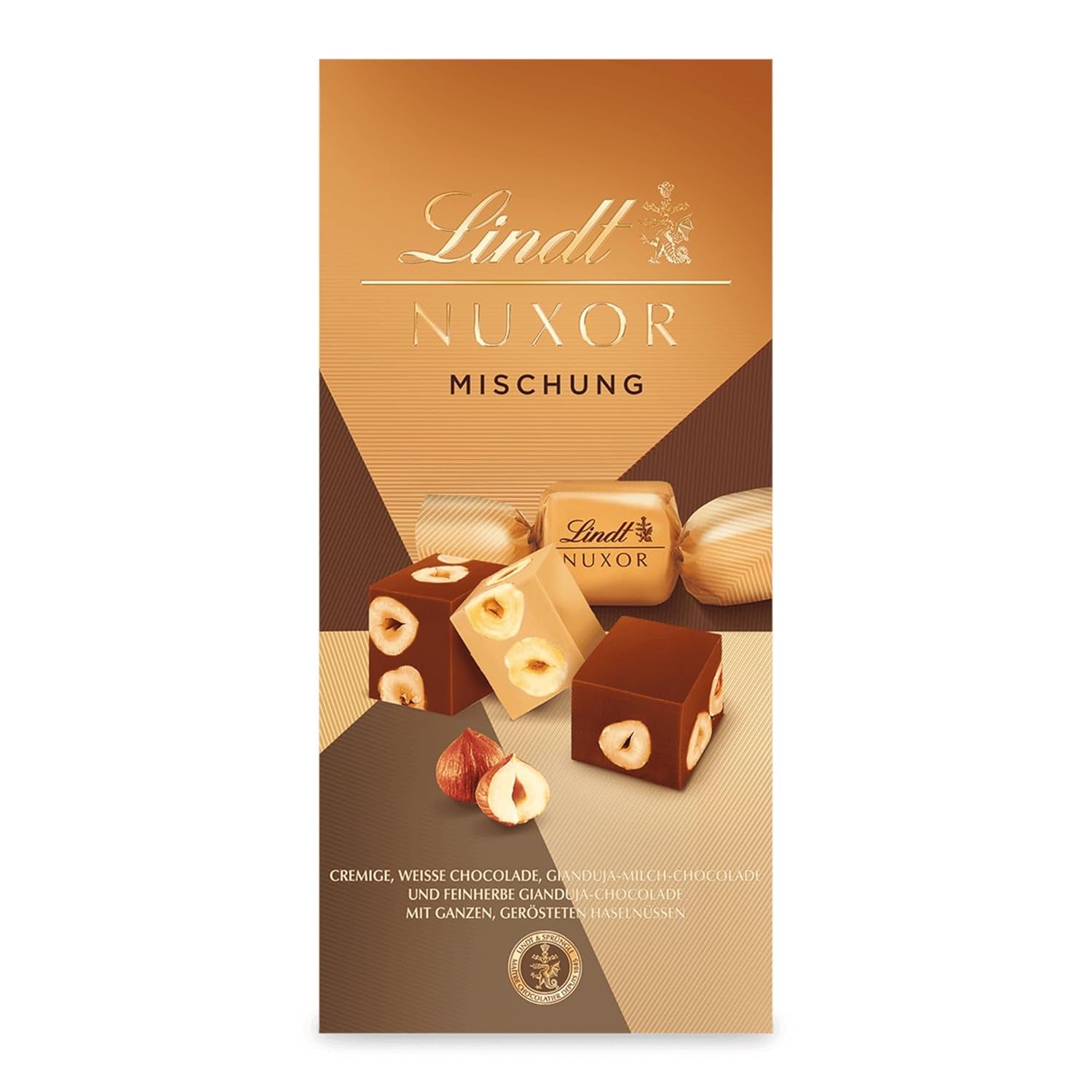 Lindt csokoládé | Mix táskához NUXOR | 103g | Gianduja krémes csokoládékockák három válogatásban pörkölt egész mogyoróval | Csokoládé ajándék