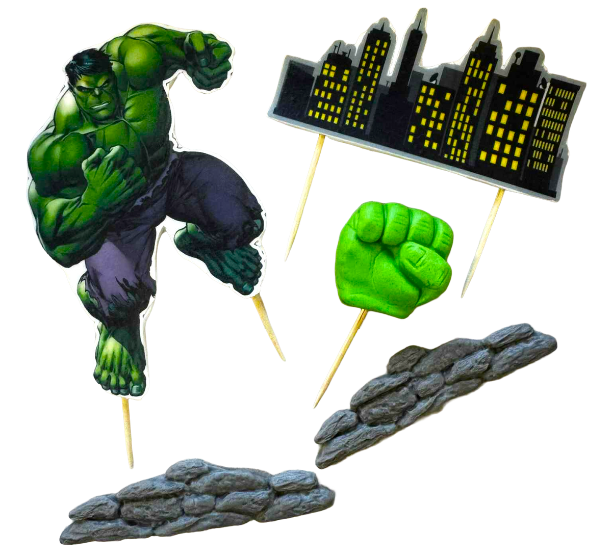 Hulk ehető tortadekoráció – 5 darabos szett cukrászmassza figurákból