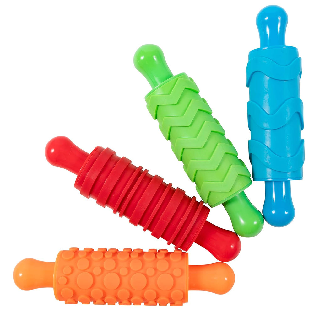 Mal- und Ton-Texturwalzen - 4er-Set - strukturált Knetrollen für Kinder - Vielseitige Muster zum Basteln und Dekorieren