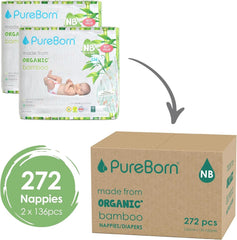 Pureborn Eco bio bambusz pelenka, újszülött méret (5 kg-ig), környezetbarát, hipoallergén, ultrapuha, nedvességjelzővel, különféle nyomatokkal Mother and Baby Naty Shop