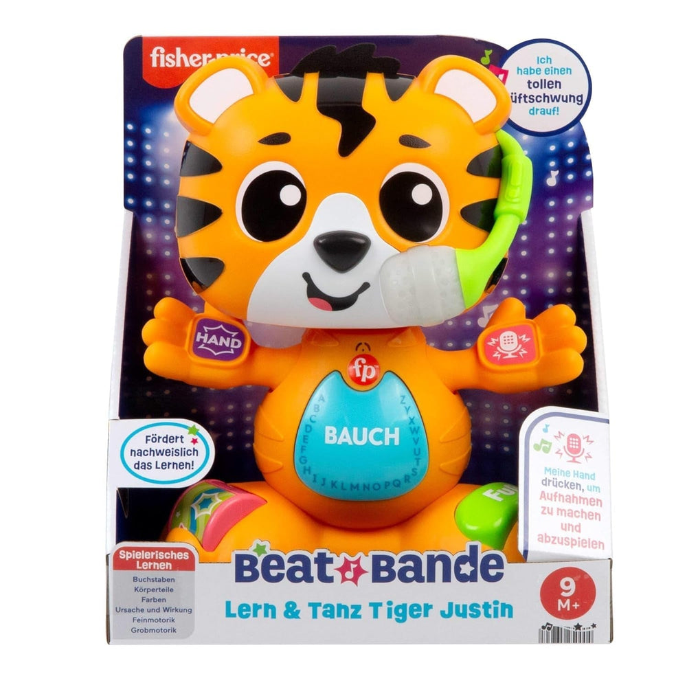 Jucărie educativă Fisher-Price pentru bebeluși și copii mici, Beat Bande Lern & Tanz Tiger Justin cu sunete și lumini pentru copii începând cu vârsta de 9 luni, ediție germană, HYL31 Jucarii Bebe Naty Shop
